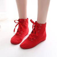 舞蹈鞋成人体操芭蕾舞鞋高帮舞鞋平底爵士靴软底练功鞋女猫爪舞鞋 高帮红色建议拍大一码 35