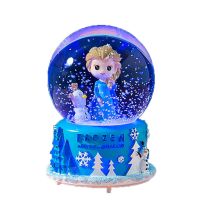 冰雪奇缘艾莎公主水晶球摆件音乐盒八音盒儿童爱莎生日礼物小女孩 爱莎中号手摇雪花+音乐+彩灯