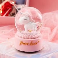 圣诞节水晶球音乐盒飘雪花创意礼物送孩子儿童男生女朋友闺蜜老师 中号卡通独角兽 手摇飘雪 彩灯 音乐 自己用原包装