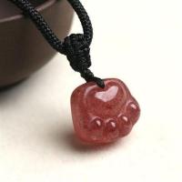 天然水晶草莓晶小猫爪貔貅狐狸项链锁骨链女可爱时尚送女朋友礼物[10月3日发完] 猫爪配挂绳