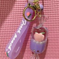 可爱少女ins水蜜桃奶茶入油流沙钥匙链创意卡通沙锁匙扣书包挂件 水蜜桃紫色糖果
