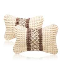 [四季通用]汽车腰靠靠垫头枕坐垫车用腰靠垫按摩靠背靠枕用品 高档冰丝[米色独立枕芯单个装]