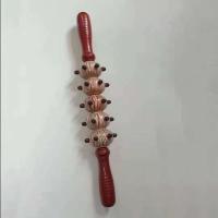 桃木瑜伽滚轮经络棒肌肉放松按摩棒滚轴齿轮筋膜棒擀瘦腿部健身棒 木纹钉五轮(送穴位图)
