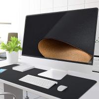 软木桌垫超大号鼠标垫电脑键盘垫办公桌垫学生学习写字垫防滑防水 黑色皮面+软木 60X35cm