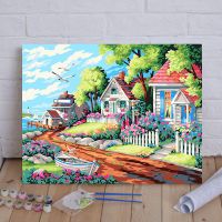 DIY数字油画 风景建筑客厅现代简约情侣大幅手绘装饰画 梦幻别墅 183-梦幻别墅 40*50绷好内框1.6cm厚
