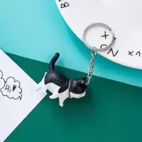 可爱仿真小猫咪汽车钥匙扣创意英国短毛猫钥匙圈链治愈挂件礼物 黑白小猫
