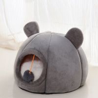 加厚猫窝小狗狗窝小型犬吉娃娃猫咪睡袋房子别墅猫狗睡床冬季保暖 熊熊灰色 小号[一窝两用 无赠品]