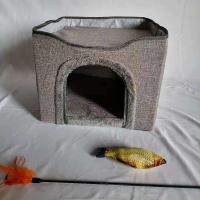 猫窝夏季折叠猫屋封闭式易清理双层四季通用磨爪宠物窝猫别墅房子 高级灰色[送逗猫+薄荷鱼] L号(适合18斤内猫咪)