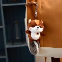 圣诞可爱坚果尾巴呲牙松鼠毛绒玩具挂件小公仔汽车钥匙扣书包挂饰 深棕色无挂钩