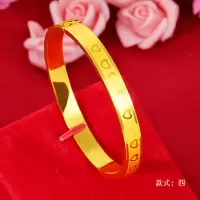 古法传承LOVE简约同款沙金手镯卡扣爱心花纹激光印花新娘臻品喜镯 爱心印花