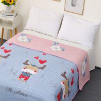 特价多用途绗缝被三层夹棉床盖空调被夏凉被加厚爬爬垫沙发垫床单 麋鹿[双面可用] 90*220cm-四季床盖