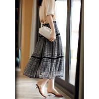 女神范气质雪纺连衣裙2021夏季新款时尚中长款收腰豹纹无袖大摆裙 黑色半身裙 M