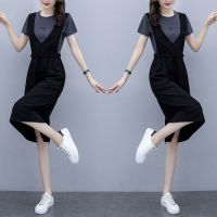 2021新款女夏季女装两件套背带宽松显瘦休闲背带裙两件套套装潮 灰色 226# M 建议90-105斤