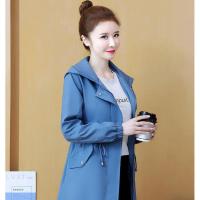 [双层有里布]2021新款中长款宽松显瘦风衣修身百搭风衣外套春秋 雾霾蓝 M 建议100斤以下