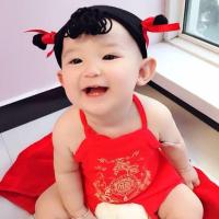 新生婴儿护囟门发带韩国男女宝宝哪吒假发头饰公主中国风搞笑发饰 红绳小啾啾