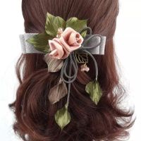 韩式复古优雅咖啡色发夹宴会配饰发卡简约大号头花成人百搭头饰女 粉色款 扭扭夹又叫八字夹