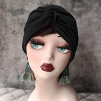 春包头发带交叉包头帽月子帽化疗光头帽子复古民族女遮白发套头帽 黑色