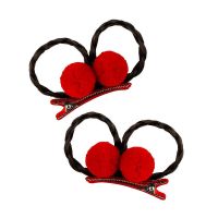 儿童发夹女新款女童古风蝴蝶结发卡可爱小公主假发辫头饰汉服配饰 红毛球双辫1对