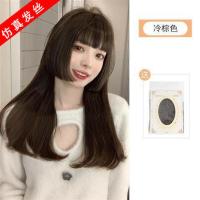 假发女长发自然全头套公主切长直发圆脸jk风仿真人发丝全头套式 冷棕色送发网 高温丝