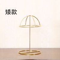 钢丝头模帽架帽子展示架假发头模服装店创意挂饰品收纳道具帽子架 金色矮款