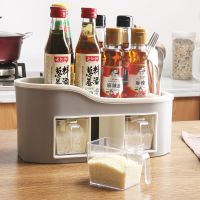 多功能调料盒置物架调料瓶收纳架调味罐收纳盒调味品厨房用品套装 灰蓝色[送3量勺]