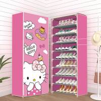 [拉链款]多层简易鞋架子鞋柜防尘带布罩收纳架可自由拆装鞋柜宿 (拉链款)10层9格[粉kitty]