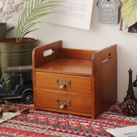 zakka木质复古收纳盒桌面梳妆台化妆品置物架办公桌书桌抽屉式柜 做旧色