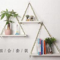 免打孔书房客厅背景墙置物架花架免打孔一字板吊绳置物架 白色送无痕钉 一层30长15宽