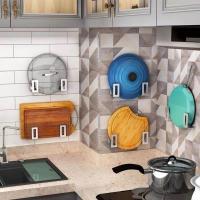 不锈钢锅盖架壁挂免打孔厨房台面坐式砧板菜板收纳架放锅盖的架子 不锈钢锅盖架无接水盘(一对)