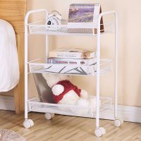 宜家同款厨房置物架婴儿用品收纳多层手推车可移动带轮家用储物车 [3层-白色]移动推车-北欧款送挂钩