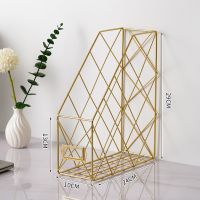 北欧风简约几何办公桌书架办公室用品桌面收纳盒学生文件夹置物架 金色单格杂志架