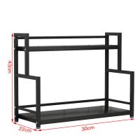 厨房调味品置物架家用台面调料油盐酱醋收纳架子免打孔家用神器 长30双层[升级护栏款黑色]