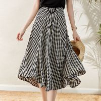 2021年夏季黑白撞色印花新款显瘦腰带扣半身裙女中长款a字伞裙 白色 黑白[8567#] XL [建议115-130斤]