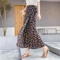 雪纺半身裙女一片式裙子夏韩版百搭中长款裹身裙沙滩裙绑带裙子 黑底小碎花 均码 80-140斤
