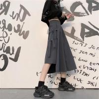 不规则半身裙女春夏新款ins超火原宿风高腰A字长裙复古显瘦工装裙 不规则灰色裙 S 建议70-95斤