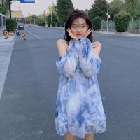 2021夏季新款流行旅游拍照沙滩裙女超仙露肩一字领吊带短裙连衣裙 蓝色 S[建议70-90斤]