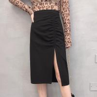 半身裙中长款女春秋开叉高腰百褶设计感小众时尚黑色裙子欧货包裙 黑色 XS 70-85