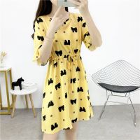 棉绸连衣裙2021夏季新款韩版修身碎花时尚短款气质喇叭袖女装短袖 E61 抽绳 M 85-95