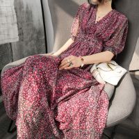 [工厂店]法式慵懒碎花连衣裙女夏仙气名媛V领气质显瘦长款裙子 繁花似锦 S 体重100以下