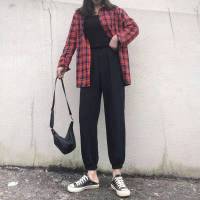 李婉君阔腿裤女夏秋2021新款蝴蝶结个性开叉绑带休闲裤高腰长裤女 999束腿裤 4XL