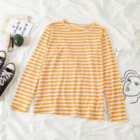 背带裤套装女学生春秋韩版大码宽松长袖T恤+阔腿裤矮个子两件套潮 黄色条纹长袖T恤 S