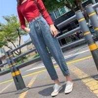 辣妹风小蛮腰浅蓝绑带拖地阔腿牛仔裤女2021夏季高腰显瘦百搭直筒 深蓝--3488 XS