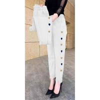 2021新款春夏薄款大码弹力高腰哈伦牛仔裤宽松裤子女百搭显瘦潮流 白色弹力棉布 M [建议尺码75-95斤]