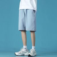 日系阔腿直筒男生学生牛仔裤子男士新款韩版潮流宽松百搭长裤休闲 浅蓝薄款短裤 S