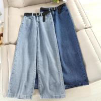 秋冬新款韩版气质高腰系腰带百搭显瘦阔腿牛仔裤女拖地长裤子D083 9033浅蓝色 S