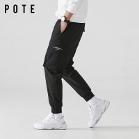 POTE拉夏贝尔休闲裤男九分裤夏季宽松大码男装束脚系带工装男裤子 黑色 KZ1101 M 穿95-110斤