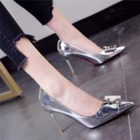 包头铆钉凉鞋2021年新款夏季高跟鞋百搭时装尖头中粗跟平底女鞋子 银色 [YS] 39