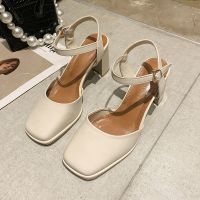 包头凉鞋女仙女风2021新款夏百搭后空复古玛丽珍单鞋女法式高跟鞋 米色 34