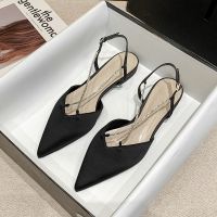 ck女鞋2021新款百搭尖头平底水钻凉鞋女仙女风低跟交叉包头单鞋 黑色 34