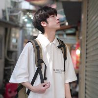 POLO衫男休闲百搭翻领短袖T恤男士潮牌宽松潮流日系半袖原宿风ins 白色 S 75-90斤